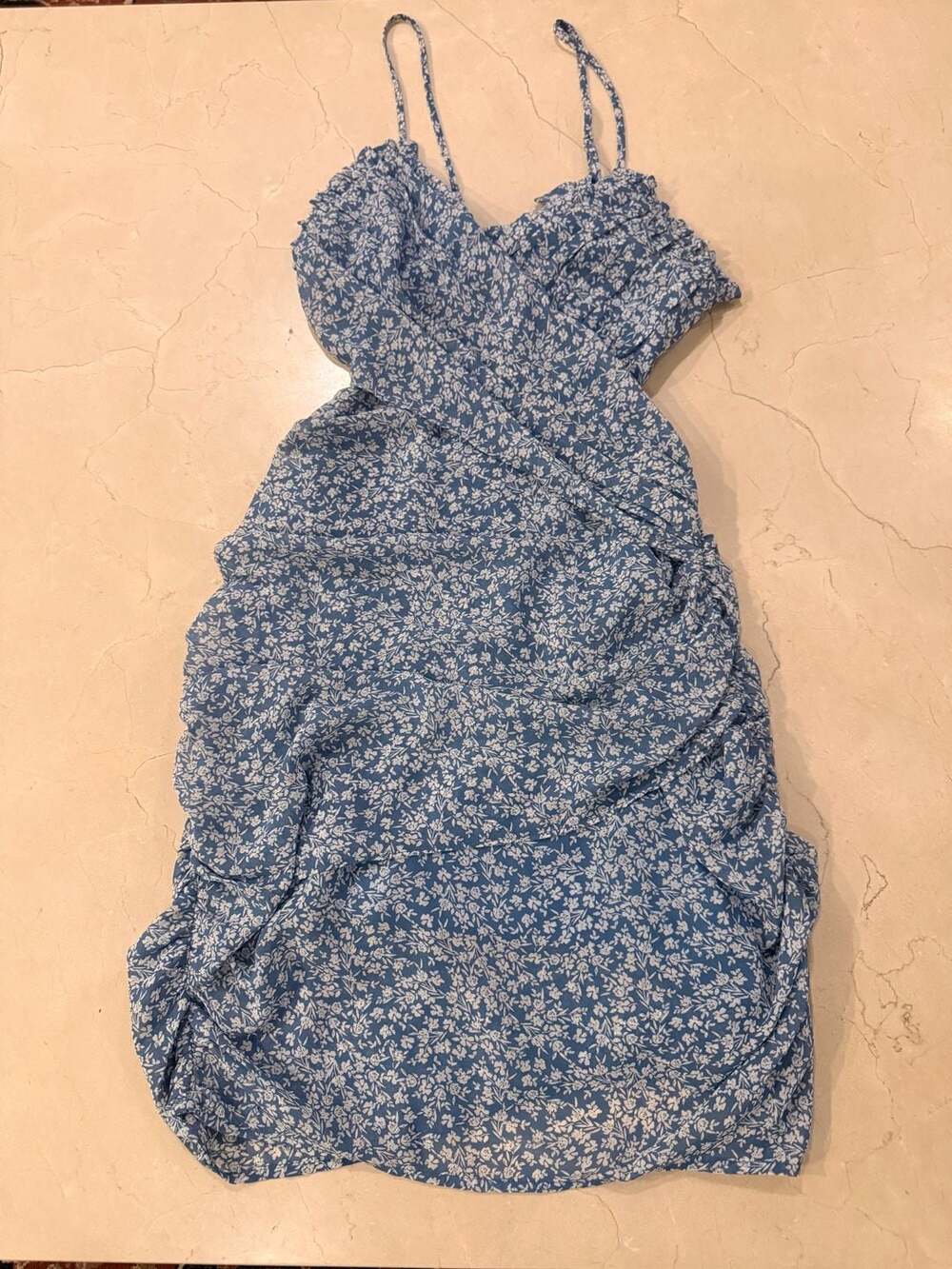 Cotton Candy LA Blue Cut Out Floral Sleeveless Ruffled Tie-Back Dress